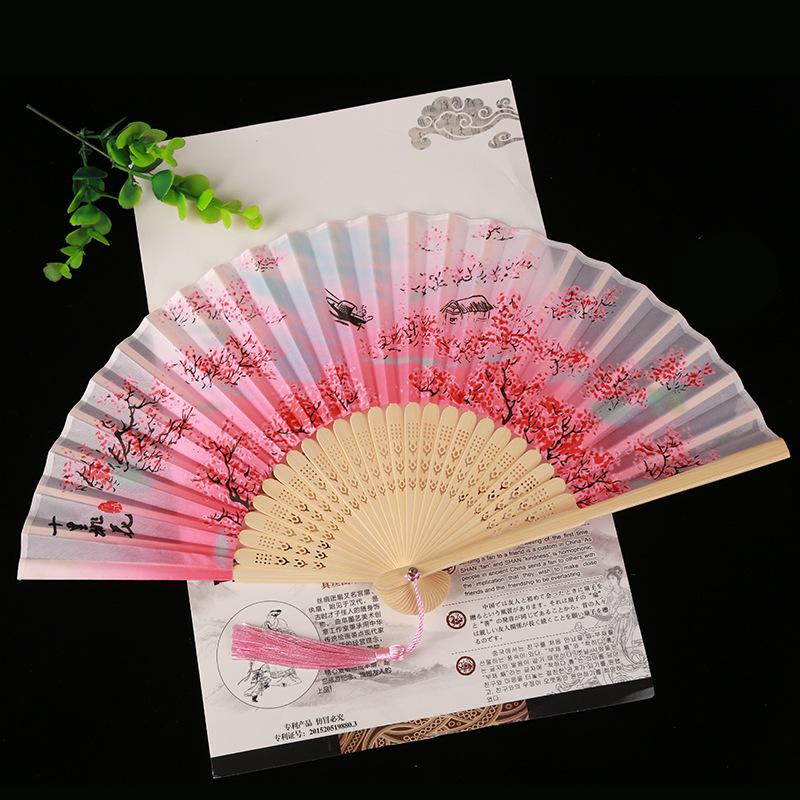 Hand Folding Fan BambooSilk Chinese Fan Hand Women Black Fan Summer Female Dance Hand Folding Fan Party Gift Hand Fans For Women