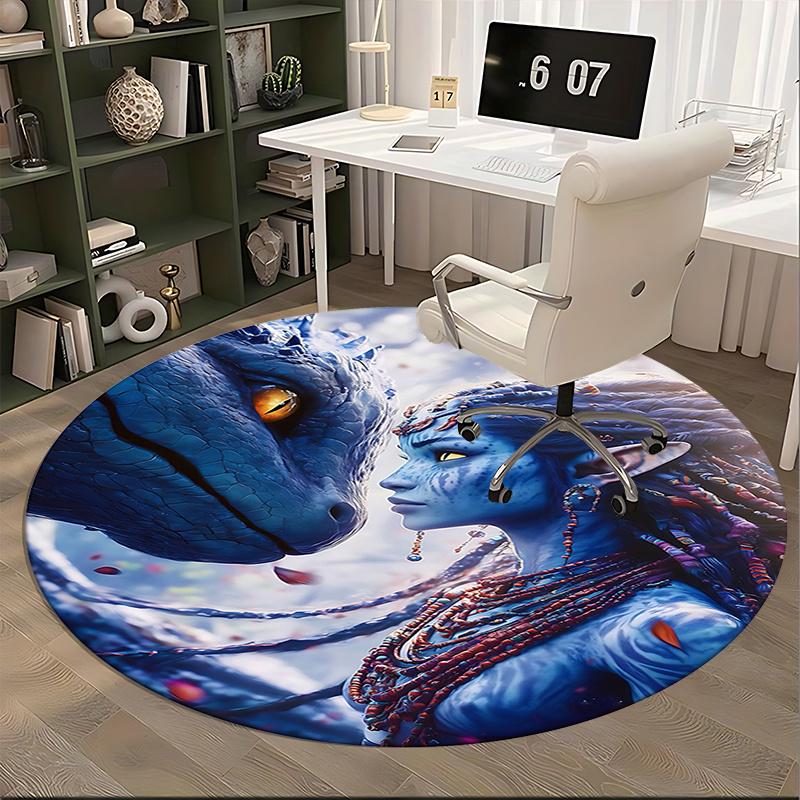 Avatar-Inspired Blue Na'vi Chair Mat - Round Carpet for Home Decor, Office Use, and Gifts0258b