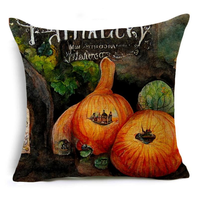 Halloween Interesting Pumpkin Lantern Series Castle Linen Throw Pillowcase Decorative Cushion Cover For Sofa Livingroom Party