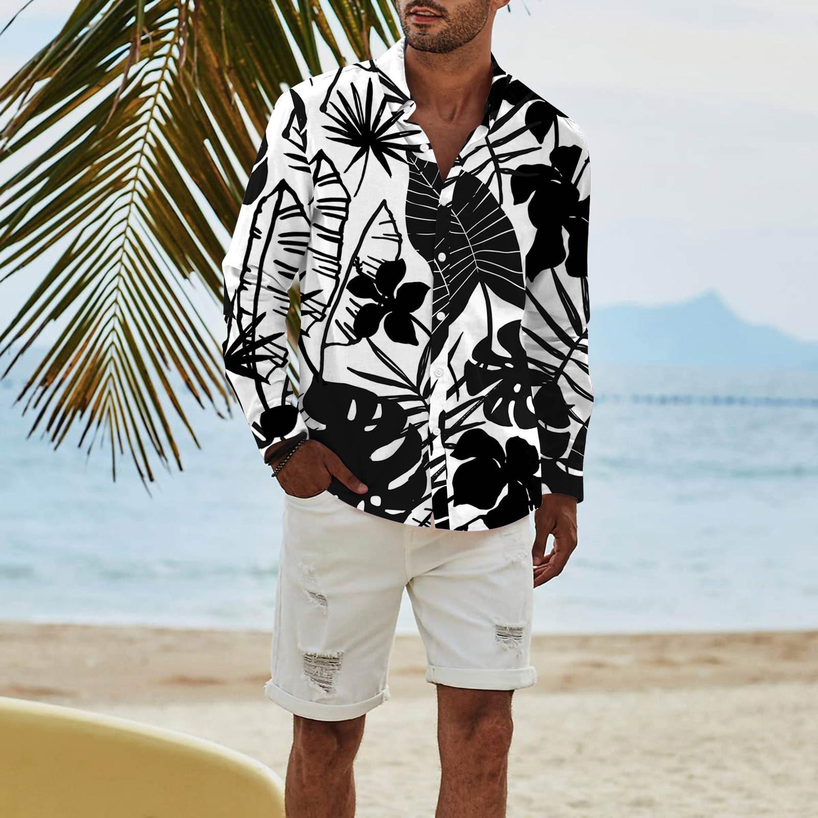 

Мужская модная повседневная футболка с длинным рукавом и принтом на пуговицах, рубашка обычного кроя L чёрный