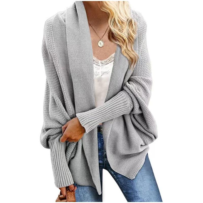 Women's Knitted Shawl Sweater Bat Sleeve Large Size Knitted Cardigan Sweater Coat