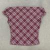 Red and white checkered slanted shoulder short retro spicy girl style one line off shoulder slim fit T-shirt