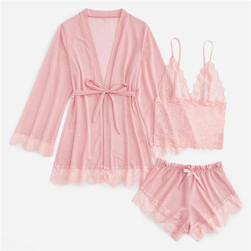 Women's Lace Camisole 3-piece Pajamas Set, Summer Pajamas Set, Elegant Pajamas Set