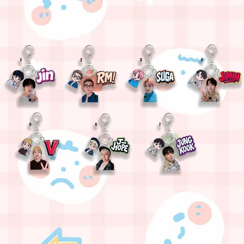 

7pcs BTS Character + Cartoon Double Keychain, Member-themed Acrylic Keychain, Celebrity Merchandise Support Charm. 7pcs