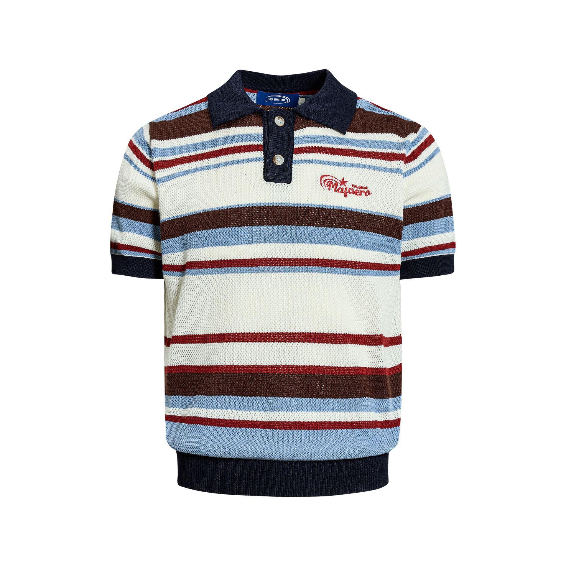 Summer short-sleeved hollow striped polo shirt American jersey T-shirt lapel knit sweater men M