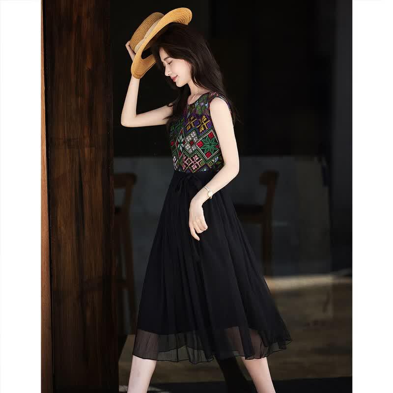Demana Ethnic Embroidered Sleeveless Maxi Dress XL чёрный
