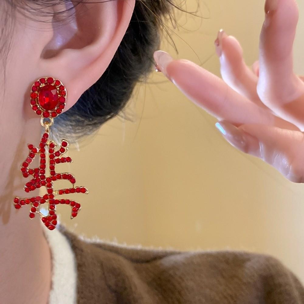 Rhinestone Chinese New Year Earrings Fashion Jewelry Red Drop Earrings  Wedding