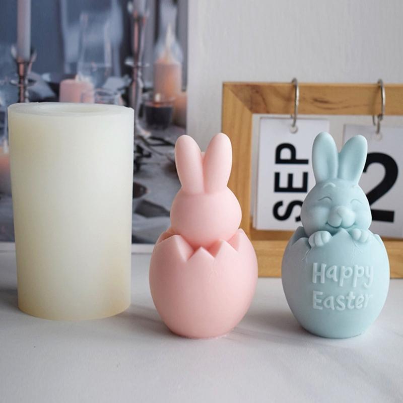 3D Bunny Egg Candle Silicone Mold Easter Resin Casting Mould for DIY Candle Making Clay Craft Plaster Home Decoration