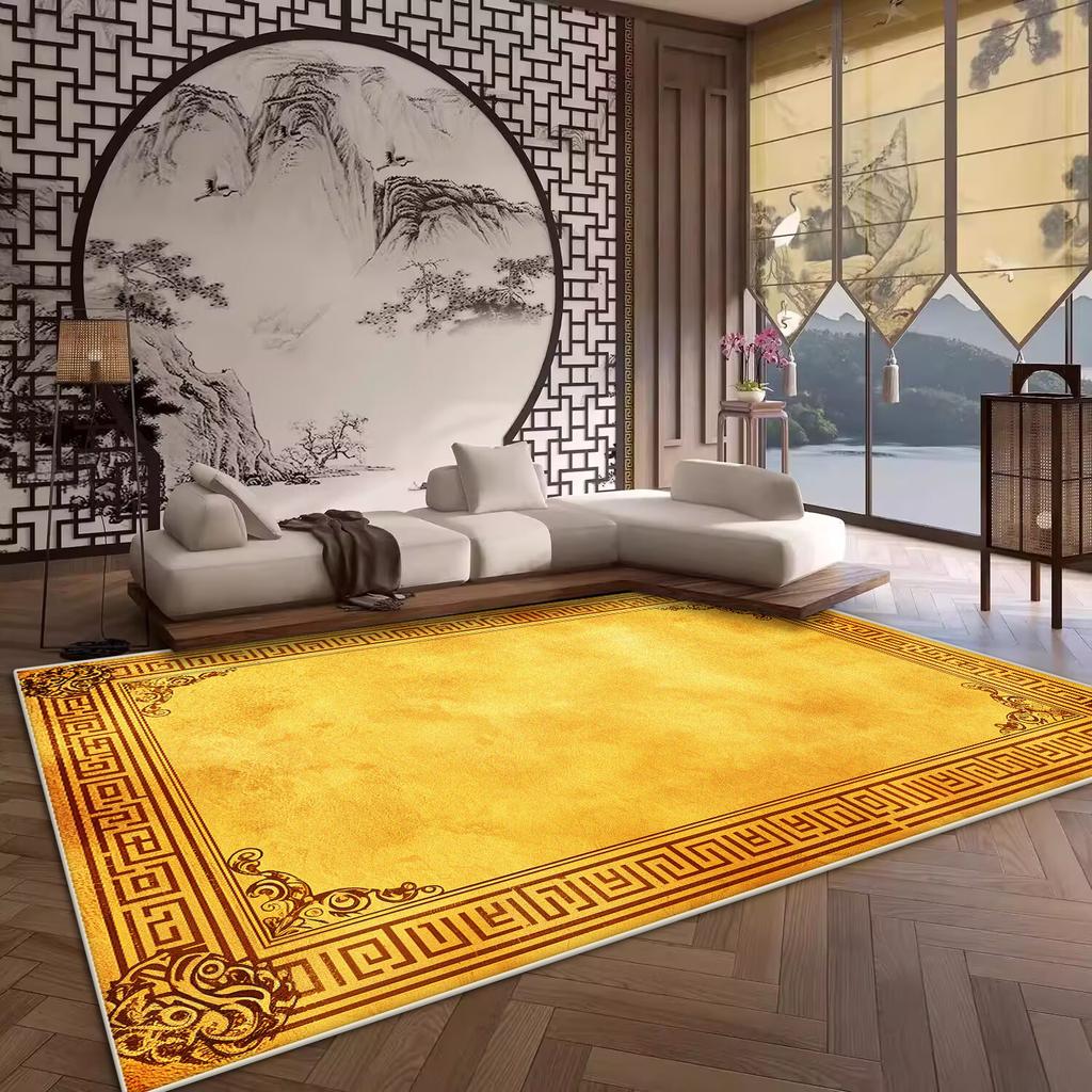 Luxury Big Size Antiskid Living Room Rug Soft Golden Border Bedroom Decoration Carpet Washable Room Decor Home Mats Customizable