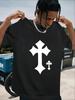 Nieuw Oversized Heren T-shirt met Kruisprint en Korte Mouwen, Trendy Zwart Grafisch T-shirt voor Mannen, Perfect voor Zomeroutfits, Casual Kleding