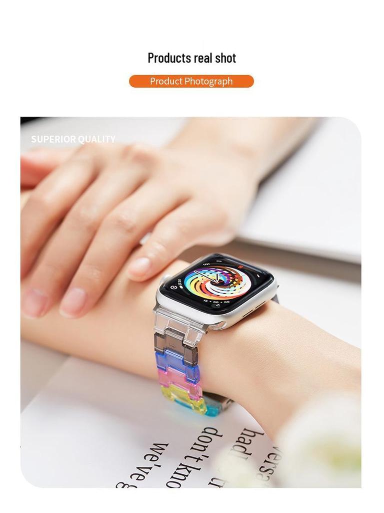 Compatible Apple Watch Transparent Rainbow Resin Strap for Series 5/6/7/8/SE.