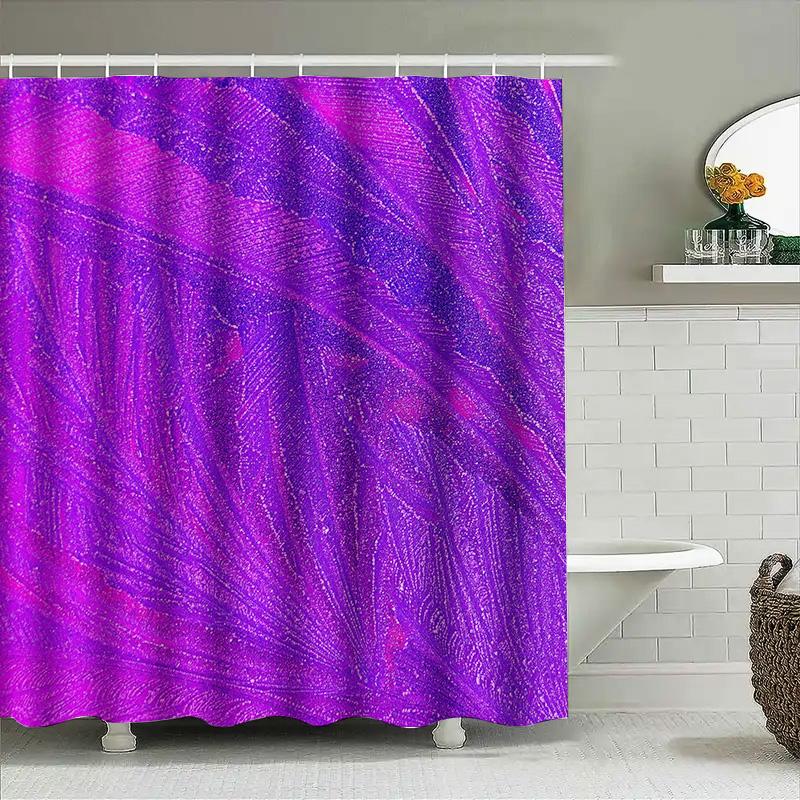 Modern Bathtub Shower Curtain with Feather Design Purple Pink Bathroom Decor for Home Improvement Projects (69x72 inches)