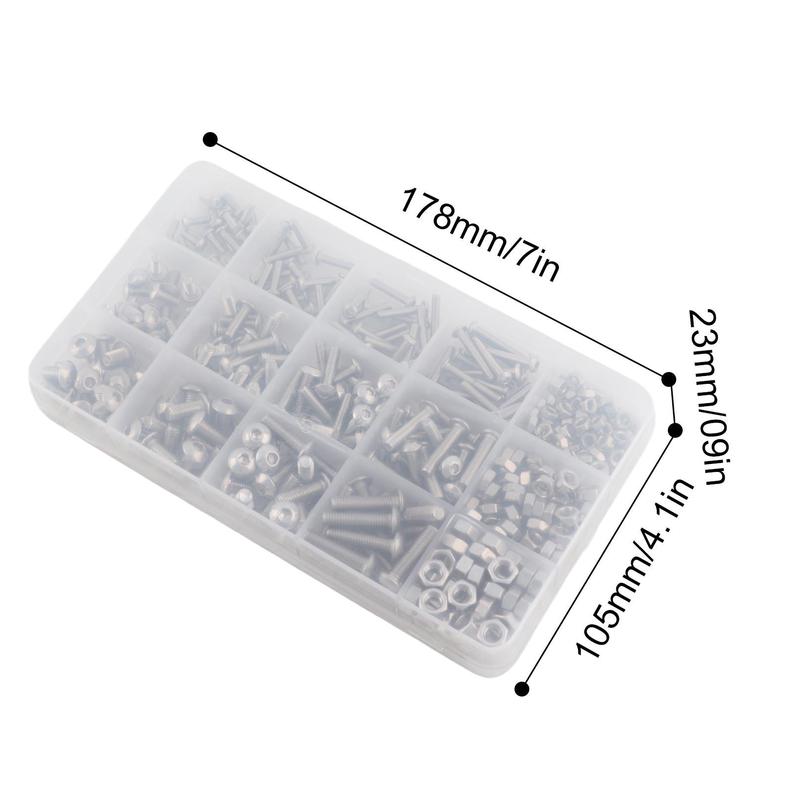 

440pcs Nuts & Bolts Screws Kit Set Stainless Steel Assortment M 3 M 4 M 5 Kit Portable чёрный