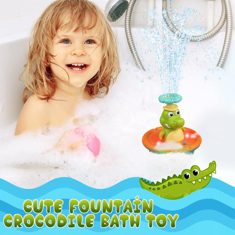 Hot Sell Tub Bathing Baby Summer Toy Bathtub Water Spray Sprinkler Crocodile Infant Bath Toy Electric Shower With Light