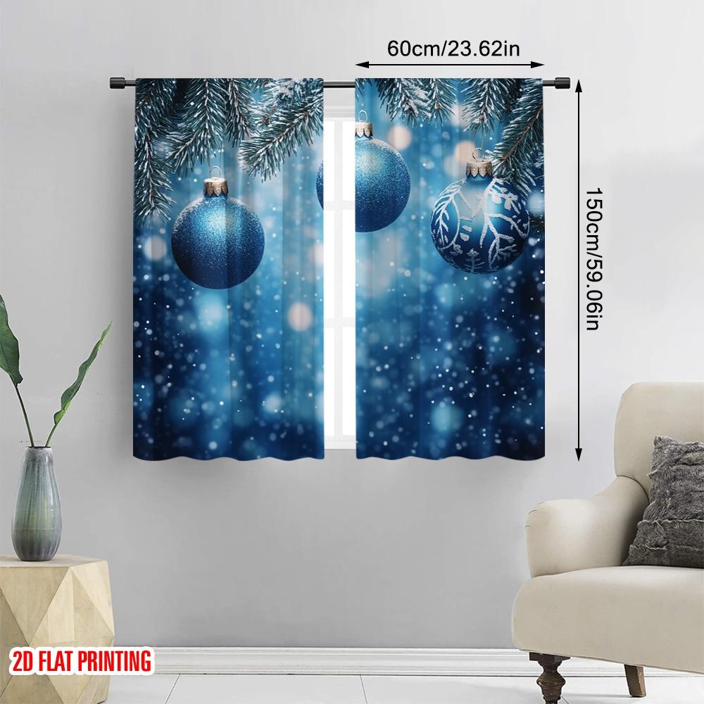 2pcs,2D Plane Printing Curtains&Window Treatment Blue Christmas Ornaments Snow (3) Versatile Polyester Fabric (without Rod) Room