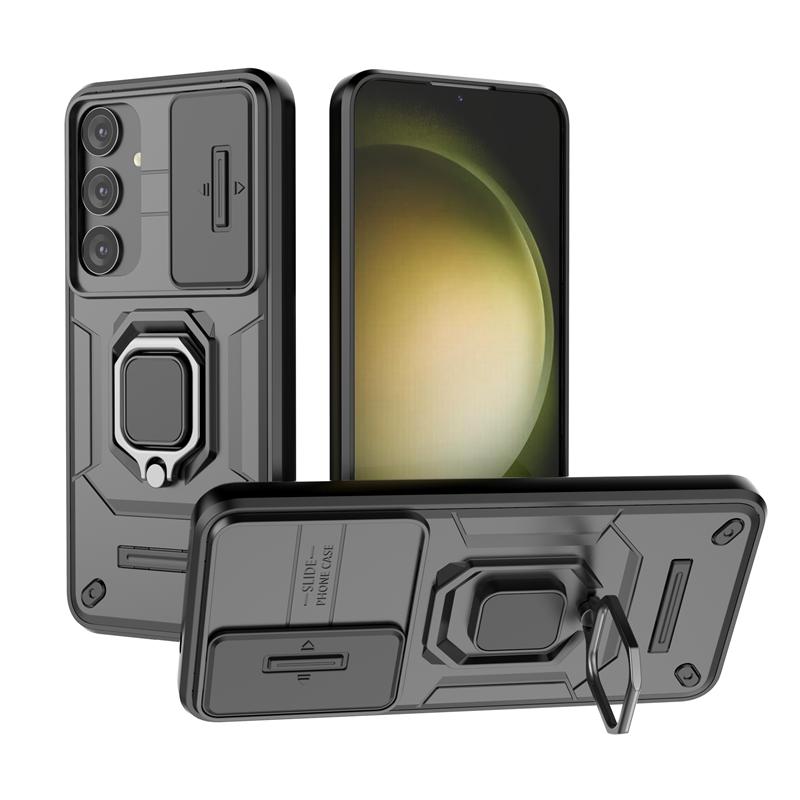 

Для Samsung Galaxy S24 S23 FE Plus Ultra Battle Bear Slide Push Window TPU + PC противоударный металлический чехол с магнитной адсорбцией для автомобиля S23 чёрный