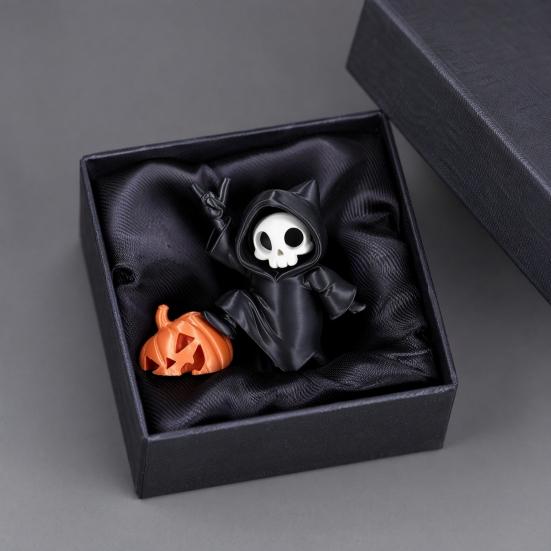 Mini Grim Reaper Statue, 3D Printed Skull Grim Reaper Pumpkin Figurine, Cute Gothic Car Dashboard Accessory for Office Desk, Home Decor
