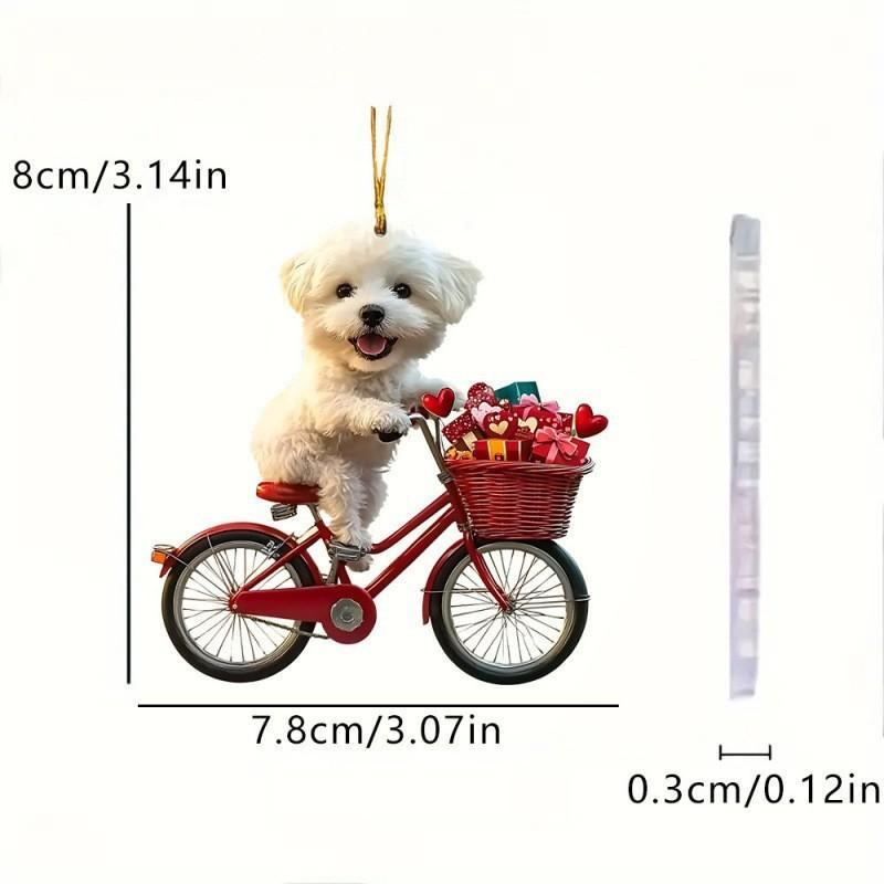 Mirror Car Acrylic Ornament Cartoon Dog Riding Bicycle Pendant For Decor Vehicle