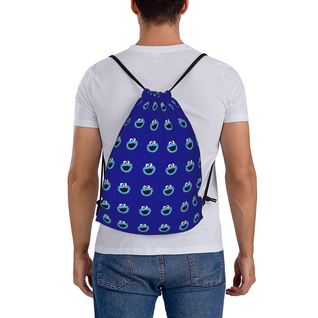 Custom Cookie Monster Drawstring Bag Women Men Lightweight Cartoon Sports Gym Storage Backpack