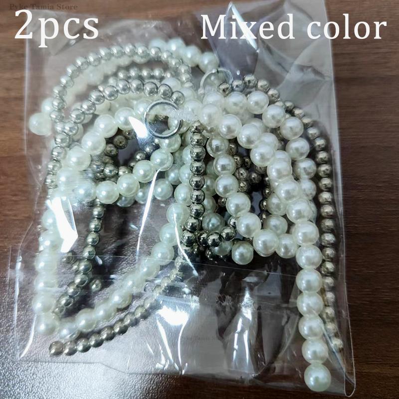

2pcs Shoelace Decorative Buckle Handmade Shoes Clip Double Layered Pearl Bead Bowknot Charm Bag Key Chain Pendant Accessories
