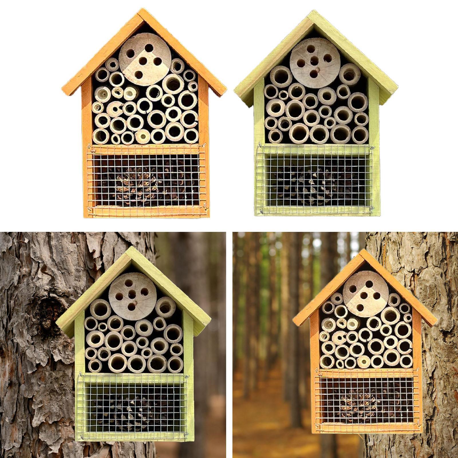 Wooden Bee House Housewarming Gift Comfortable Nest Hanging Butterfly Hotel for Ladybirds Butterflies Pollinators Beneficial giallo