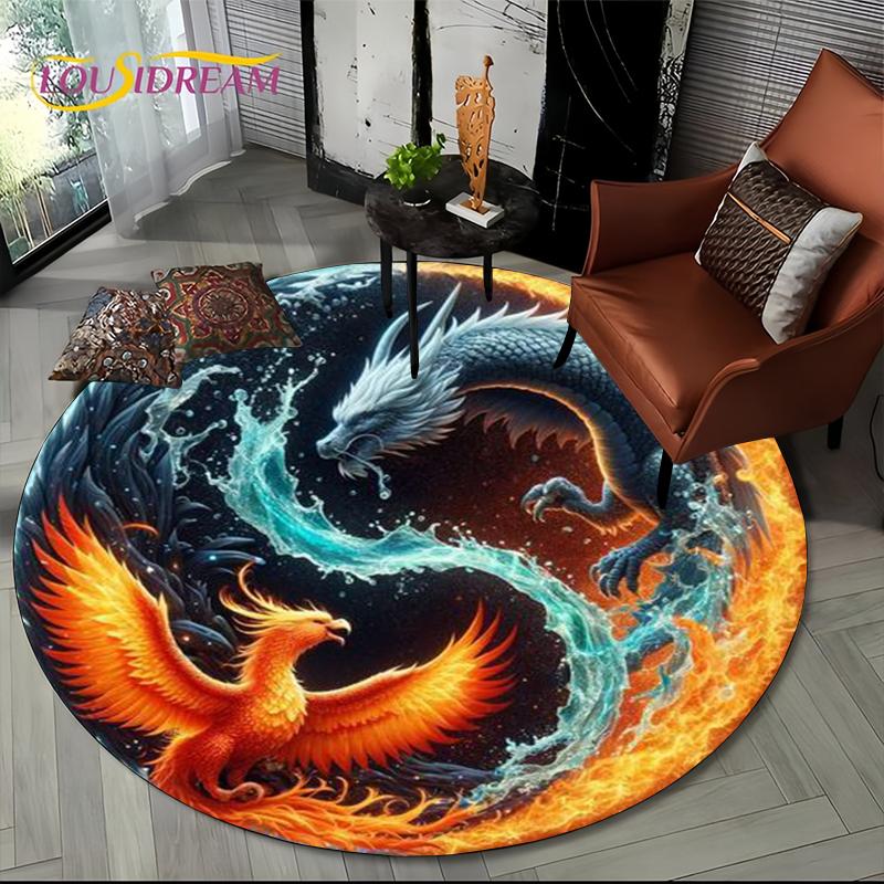 Fashion Dragon Round Carpets Living Room Bedroom Area Rug Room Bedside Chair Floor Mat Decorat Alfombra Birthday Gift Poster Mat