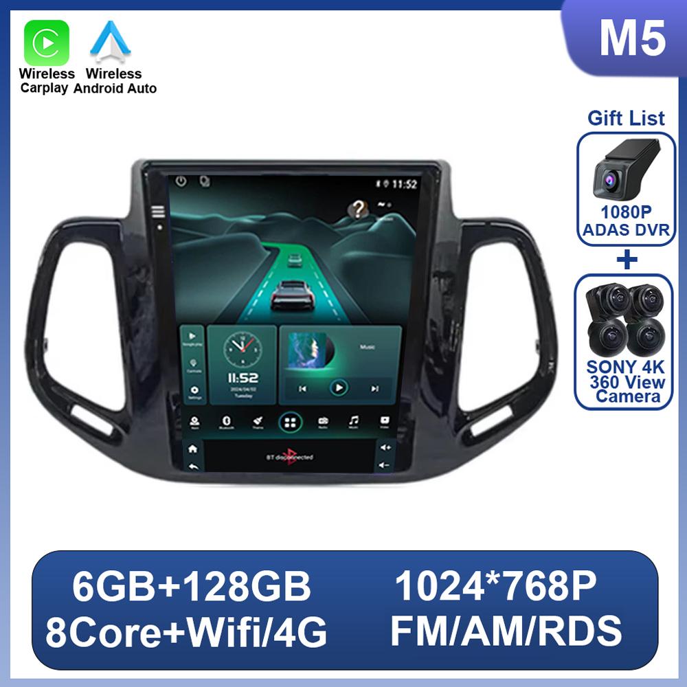 9.7 Inch Car Radio Android 14 For Jeep Compass 2 2016 2017 2018 Head Unit Multimedia Player GPS Navigation No 2 Din Bluetooth