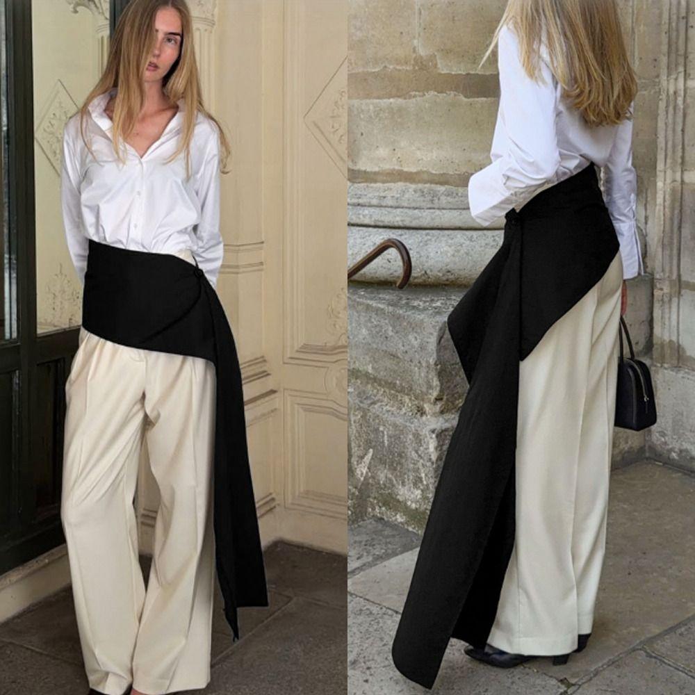 Black Wrap Skirt Overlay Asymmetrical Draped Waist Skirt New Tassel Scarf Jeans Decoration