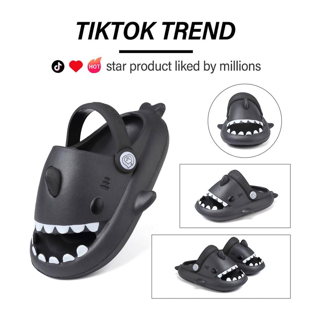 Fashion SmilePoP Kids Shark Slides Sandals Summer Slip-On Sandals Shower Beach Pool Anti-slip Slippers for Kids Girls ThickSole Slippers