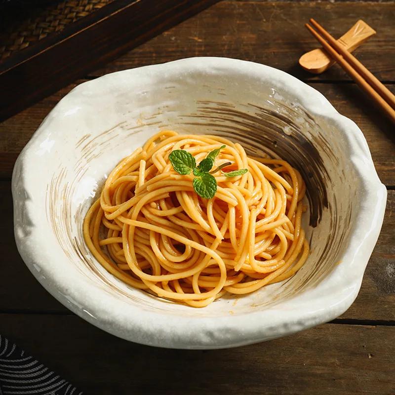 Japanese and Korean Ceramic Bowl Irregular Fruit Salad Bowl Home Large Shaped Ramen Bowl Serving Sashimi Tableware