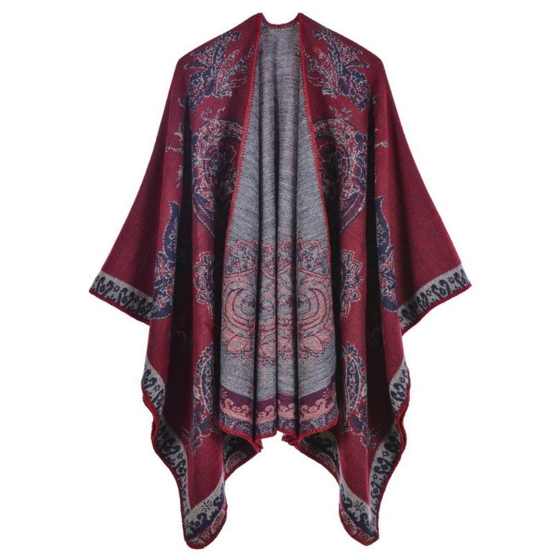 Women's scarf shawl creative new fashion imitation cashmere jacquard split fork thickened large cape air conditioner warm shawl