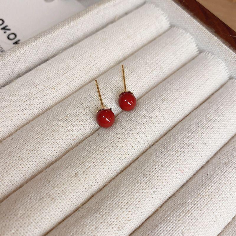 Silver Needle Ankara Red Geometric Stud Earrings Female Korean Ins Fashion Design Earrings High-end Exquisite Earrings