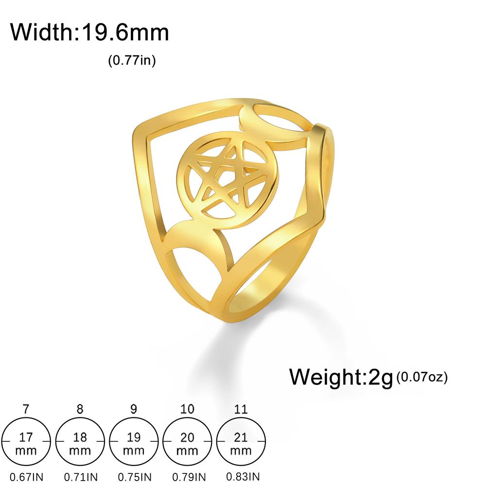 Dawapara Triple Moon Goddess Ring Ancient Greek Mythology Wicca Pentagram Ring Protection Amulet Stainless Steel Jewelry