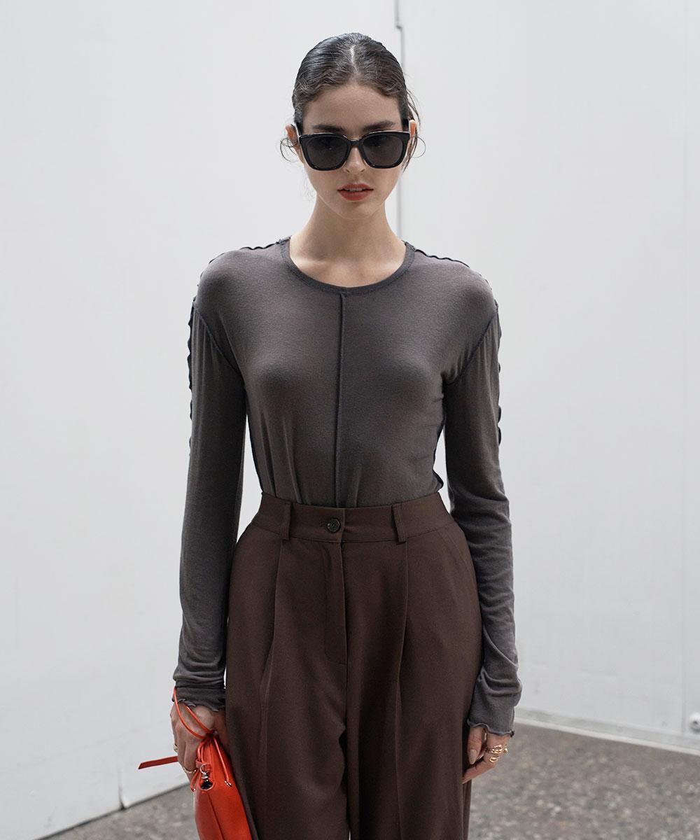 320 Showroom Stitch See-Through Long Sleeve Charcoal Free