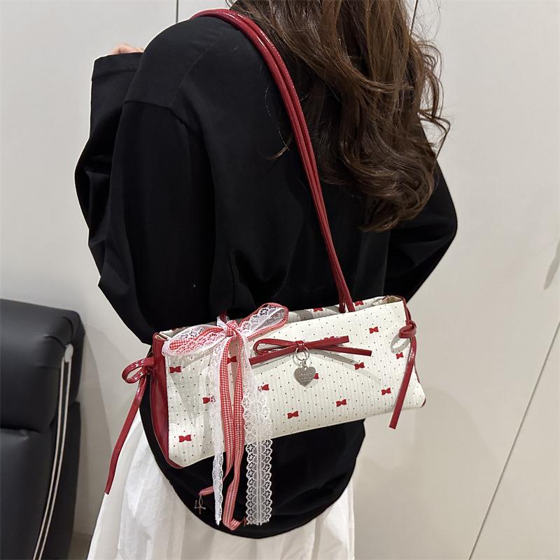 Light Luxury Underarm Bag New Fashionable Floral Bow Print Handbag Contrast Color Versatile Women's Shoulder Bag