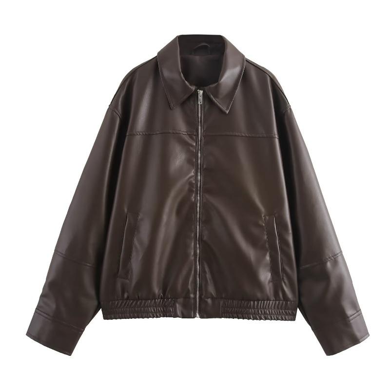 Women's Summer Fashion Temperament Autumn and Winter New Imitation Leather Bomber Jacket