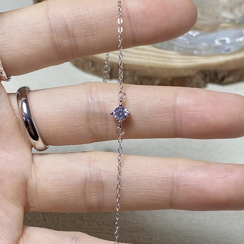 Sterling Thin Chain Bracelet With 14K Gold Plated CZ Stone Geometric Rhombus Design Daily Wear Layering