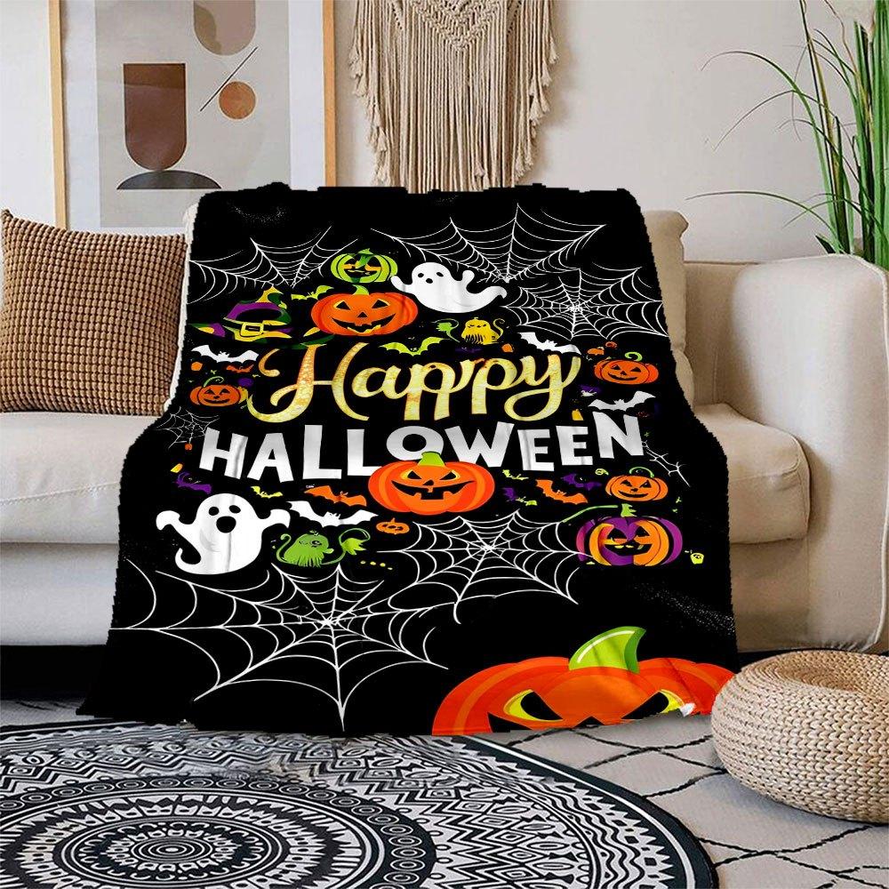 Halloween Party Decorations Happy Halloween PosterBlanket Flannel Throw Blanket for Sofa, Bed, Travel, Camping, Office 100x150cm