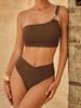 Solid One Shoulder Low Waist Sexy Bikini Set Elegant Comfortable Two Piece Swimwear