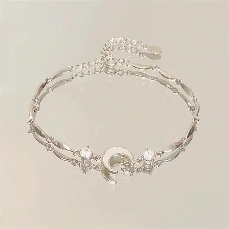 Pink Zircon Cherry Blossom Star Moon Bow Bracelet for Women Ins Niche Light Luxury Temperament High-Grade Crystal Wrist