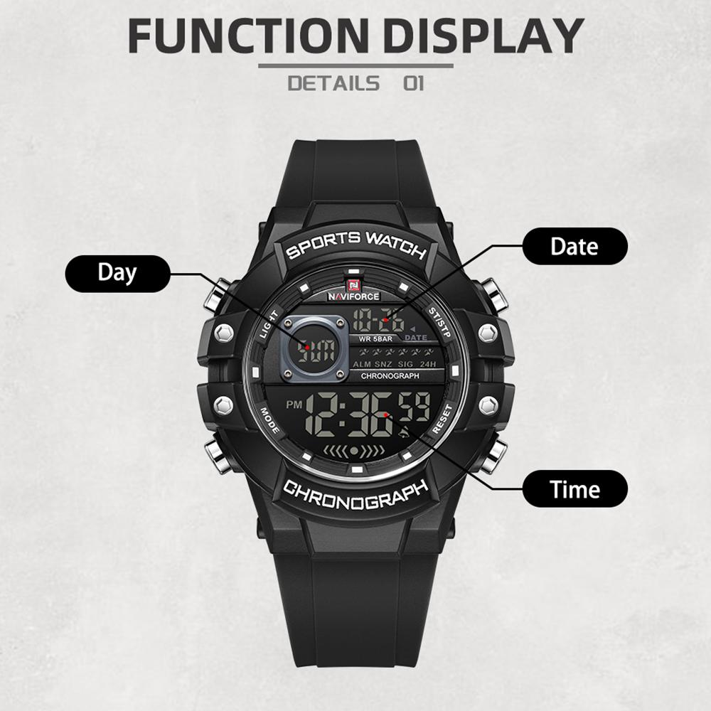 NAVIFORCE Sports Digital Watch for Men Boy Chronograph Calendar Date Alarm Waterproof 50m Night Pattern Men Casual Watch NF6102
