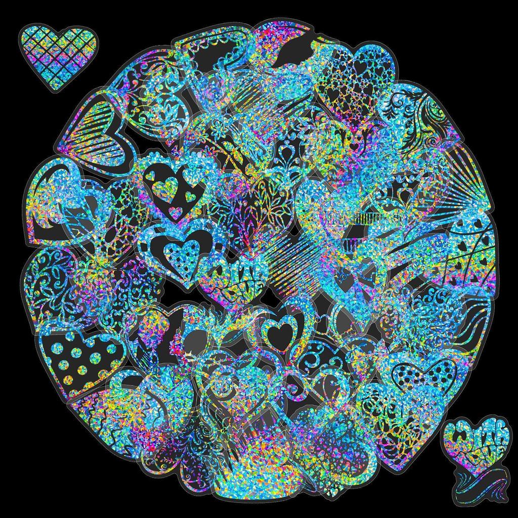 50 Silver Laser Love Stickers Transparent Laser Hot Silver Retro DIY Sparkle Creative Hand Account Pet Stickers