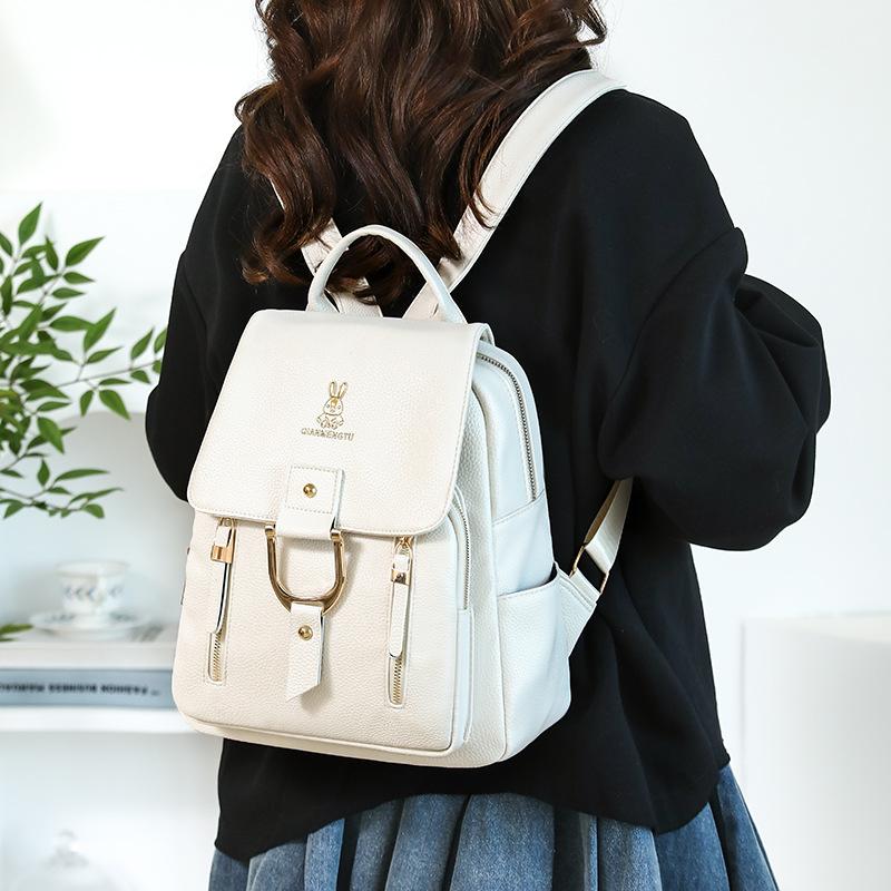 Women's Soft Leather Backpack Solid Color Travel Backpack
