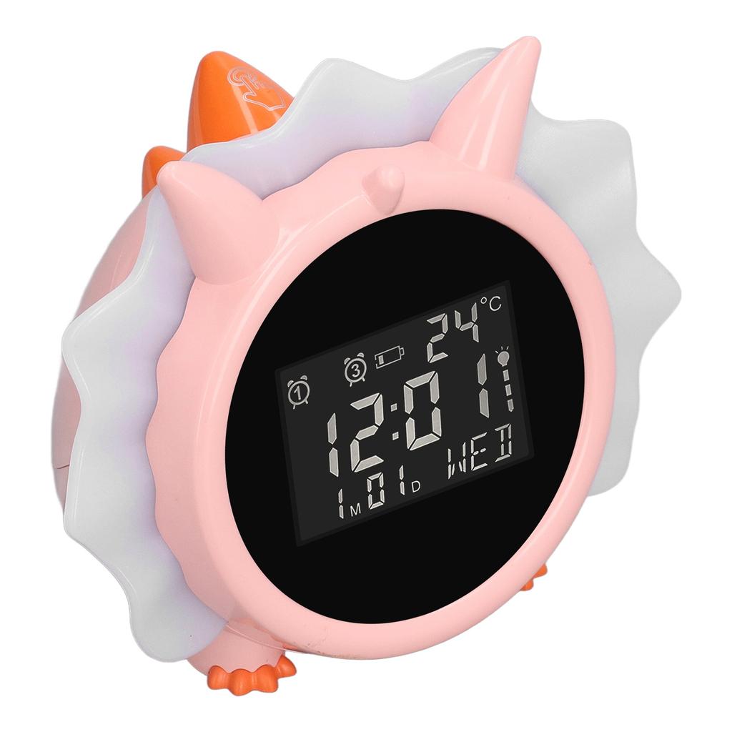 Budzik Różowy Kształt Dinozaura Wielofunkcyjny Przyłóżkowy LED Elektroniczny Budzik