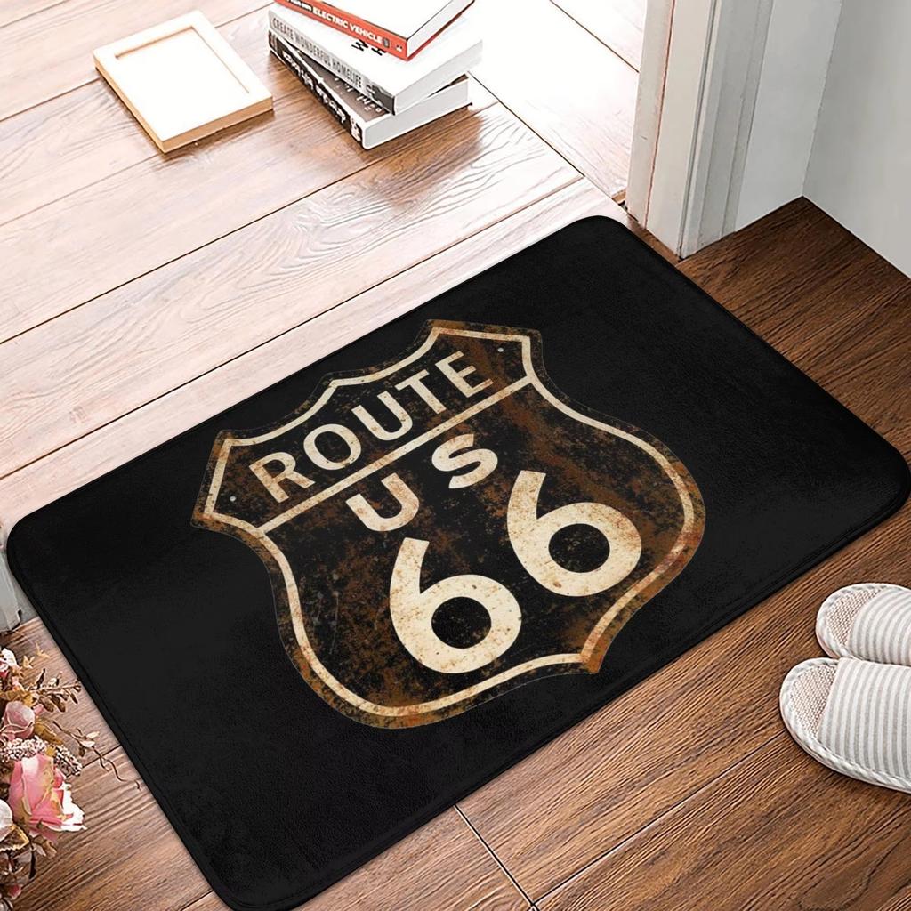 Route 66 Front Door Mat Anti-Slip Outdoor Americas Highway Doormat Kitchen Balcony Entrance Rug Carpet Historic Route 66