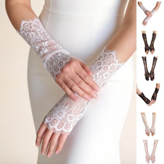 Bridal Lace Gloves Women Lace Arm Sleeves Elegant Long Gloves Fingerless or Five-Finger Gloves for Wedding Prom Tea Party