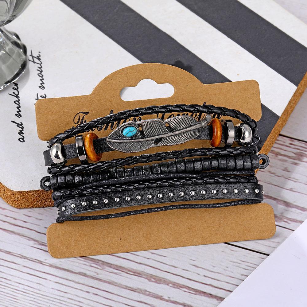 Schmetterling Stern Mond Anhänger Vintage Mehrschichtiges Lederarmband