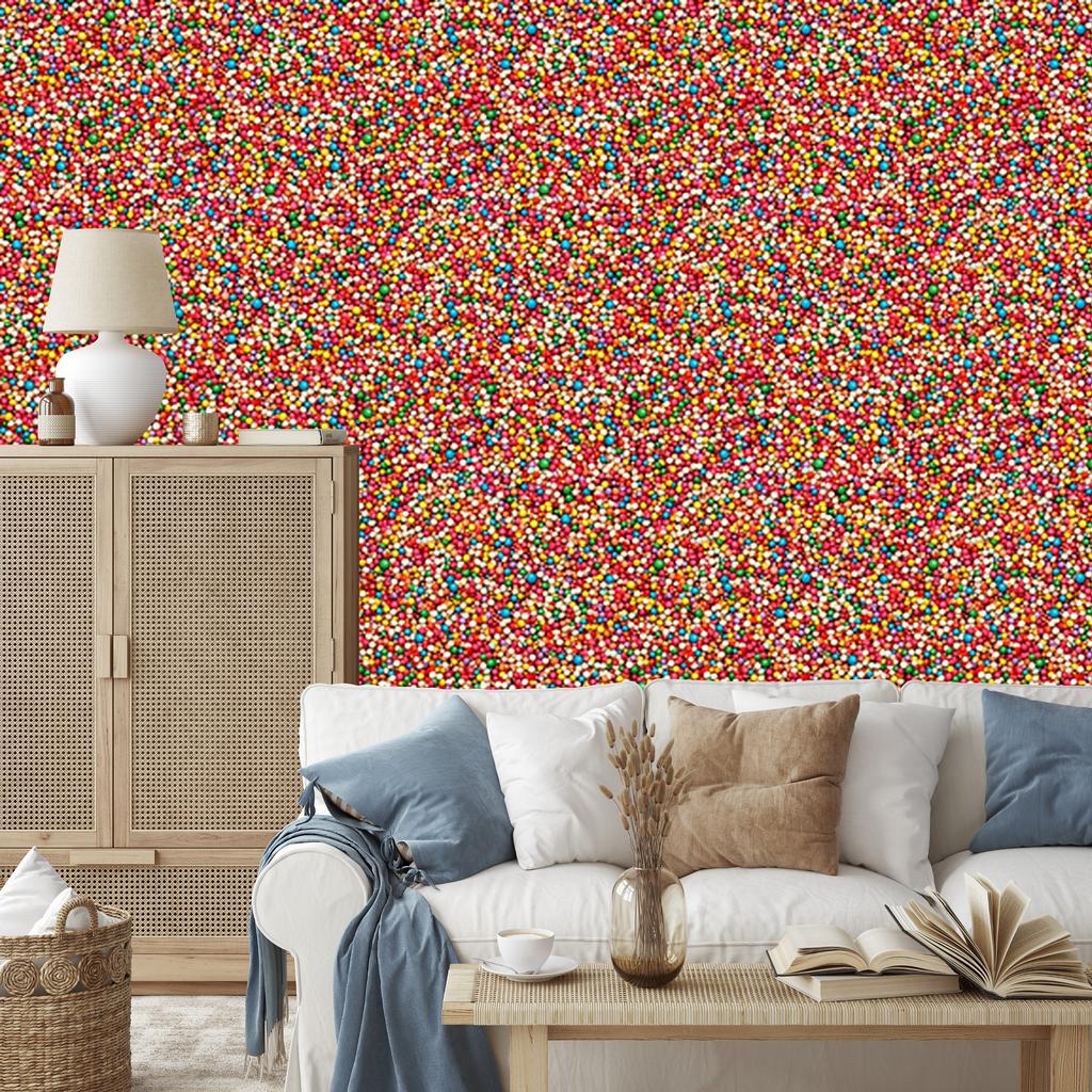 Birthday Sprinkles Wallpaper Red, Orange, Gold and Beige 50x1000