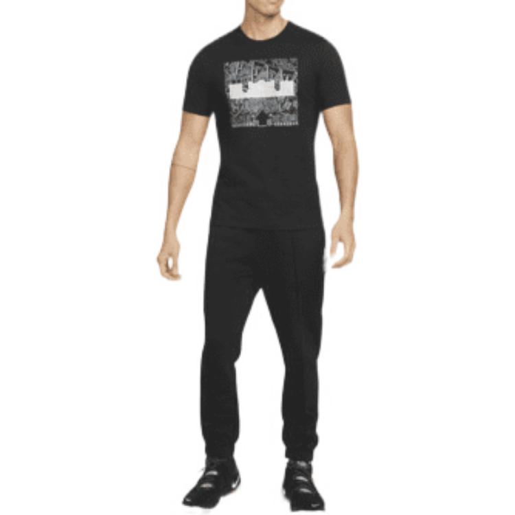 Nike Lebron Patterned Print Knitted Casual Short Sleeve T-Shirt Men Tops Black DQ1884-010