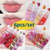 6pcs/set Transparent Hydrating Lip Gloss Fruit Roll-on Balm Makeup Primer Moisturizing Clear Lip Oil Long Lasting